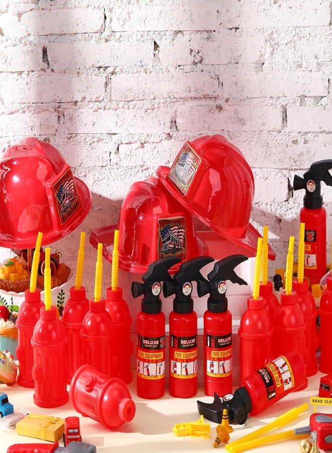 Liliful 36 Pcs Fireman Birthday Party Supplies Including 12 Firefighter Helmet 12 Fire Hydrant Cups with Lids 12 Fire Extinguisher Squirt Toys for Fire Theme Party Supplies - Image 4